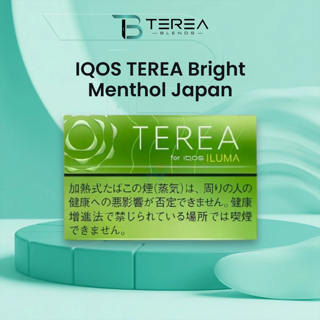 IQOS TEREA Bright Menthol Japan carton featuring refreshing menthol and smooth tobacco notes, designed exclusively for compatible IQOS ILUMA devices