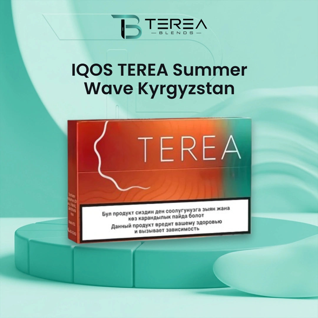 IQOS TEREA Summer Wave Kyrgyzstan heated tobacco sticks packaging with fruity, floral, and cooling menthol flavor notes in Dubai, UAE